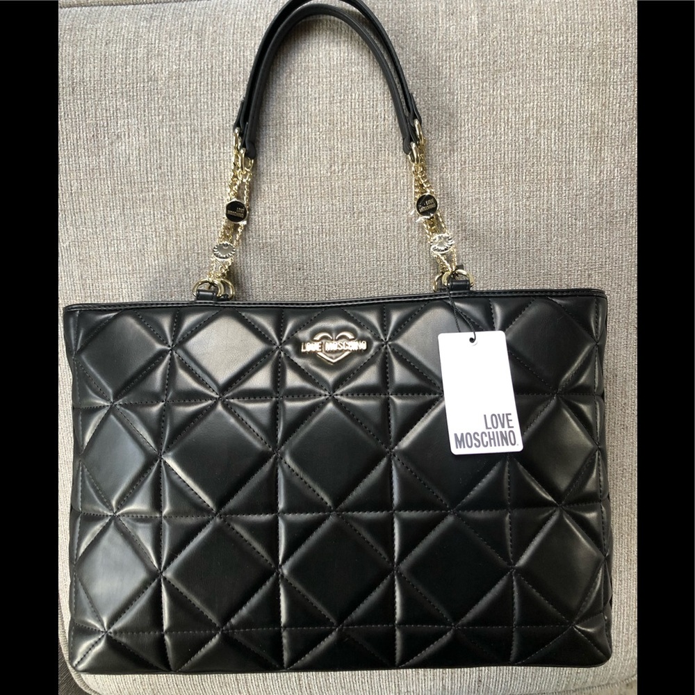 Love Moschino black quilted polyurethane tote bag